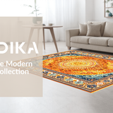 Ultra Soft Area Rug, Non Slip, Stain Resistant, Washable Area Rugs for Living Room, Bedroom, Warm Toned Retro Sun Motif(Orange)