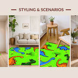 Ultra Soft Area Rug, Non Slip, Stain Resistant, Washable Area Rugs for Living Room, Bedroom, Interactive Child-Friendly Dinosaur Design(Green)