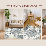 Ultra Soft Area Rug, Non Slip, Stain Resistant, Washable Area Rugs for Living Room, Bedroom, Refined Classic Tiled Arrangement(White)