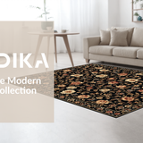 Ultra Soft Area Rug, Non Slip, Stain Resistant, Washable Area Rugs for Living Room, Bedroom, Luxurious Abstract Floral Fusion(Black)