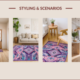 Ultra Soft Area Rug, Non Slip, Stain Resistant, Washable Area Rugs for Living Room, Bedroom, Vibrant Aztec Geometry Aesthetic(Pink)