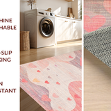 Ultra Soft Area Rug, Non Slip, Stain Resistant, Washable Area Rugs for Living Room, Bedroom, Whimsical Ribbon Swirl Rug with Artistic Bow Motif and Playful Heart Pattern(Pink)