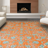 Ultra Soft Area Rug, Non Slip, Stain Resistant, Washable Area Rugs for Living Room, Bedroom, Vibrant Earthy Floral Geometry(Orange)