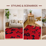 Ultra Soft Area Rug, Non Slip, Stain Resistant, Washable Area Rugs for Living Room, Bedroom, Bold Modern Botanical Print(Red)