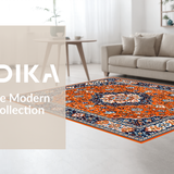 Ultra Soft Area Rug, Non Slip, Stain Resistant, Washable Area Rugs for Living Room, Bedroom, Whimsical Floral Round Design(Orange)