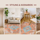 Ultra Soft Area Rug, Non Slip, Stain Resistant, Washable Area Rugs for Living Room, Bedroom, Transitional Soft Beige Layered Patterns(Orange)