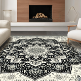 Ultra Soft Area Rug, Non Slip, Stain Resistant, Washable Area Rugs for Living Room, Bedroom, Elegant Floral Lattice Design Approach(Black)