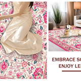 Ultra Soft Area Rug, Non Slip, Stain Resistant, Washable Area Rugs for Living Room, Bedroom, Serene Light Pink Garden Theme(Ivory)