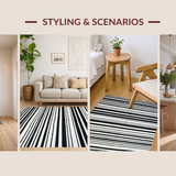 Ultra Soft Area Rug, Non Slip, Stain Resistant, Washable Area Rugs for Living Room, Bedroom, Black and White Striped Rug(Black)