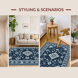 Ultra Soft Area Rug, Non Slip, Stain Resistant, Washable Area Rugs for Living Room, Bedroom, Chic Ivory and Blue Trellis Design(Blue)