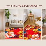 Ultra Soft Area Rug, Non Slip, Stain Resistant, Washable Area Rugs for Living Room, Bedroom, Whimsical Botanical Color Splash(Red)