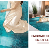 Ultra Soft Area Rug, Non Slip, Stain Resistant, Washable Area Rugs for Living Room, Bedroom, Modern Round Area Rug with Striking Teal Ombre and Geometric Elements(Blue)