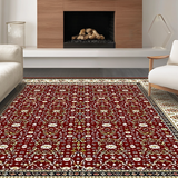 Ultra Soft Area Rug, Non Slip, Stain Resistant, Washable Area Rugs for Living Room, Bedroom, Rich Earthy Floral Trellis Aesthetic(Red)