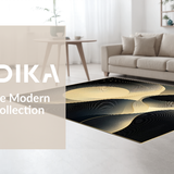 Ultra Soft Area Rug, Non Slip, Stain Resistant, Washable Area Rugs for Living Room, Bedroom, Contemporary Black and Gold Artistic Flow(Gold)