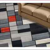Ultra Soft Area Rug, Non Slip, Stain Resistant, Washable Area Rugs for Living Room, Bedroom, Contemporary Black Tiled Design(Gray)
