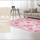 Ultra Soft Area Rug, Non Slip, Stain Resistant, Washable Area Rugs for Living Room, Bedroom, Boho Pastel Floral Kids Room Washable Rug(Pink)
