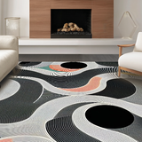 Ultra Soft Area Rug, Non Slip, Stain Resistant, Washable Area Rugs for Living Room, Bedroom, Trendy Textured Organic Form(Black)