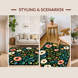 Ultra Soft Area Rug, Non Slip, Stain Resistant, Washable Area Rugs for Living Room, Bedroom, Rustic Timeless Blossom Motif(Black)