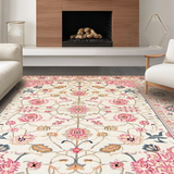 Ultra Soft Area Rug, Non Slip, Stain Resistant, Washable Area Rugs for Living Room, Bedroom, Contemporary Floral Whimsical Vibe(Ivory)