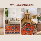 Ultra Soft Area Rug, Non Slip, Stain Resistant, Washable Area Rugs for Living Room, Bedroom, Elegant Warm-Toned Medallion Design(Red)