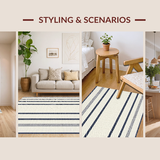 Ultra Soft Area Rug, Non Slip, Stain Resistant, Washable Area Rugs for Living Room, Bedroom, Contemporary Cream Navy Stripe Aesthetic(Ivory)