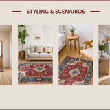 Ultra Soft Area Rug, Non Slip, Stain Resistant, Washable Area Rugs for Living Room, Bedroom, Rustic Floral Medallion Motif(Red)