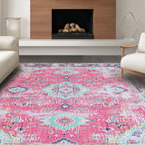 Ultra Soft Area Rug, Non Slip, Stain Resistant, Washable Area Rugs for Living Room, Bedroom, Cozy Warm-Toned Lattice Design(Pink)