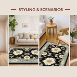 Ultra Soft Area Rug, Non Slip, Stain Resistant, Washable Area Rugs for Living Room, Bedroom, Rustic Cream Trellis Inspiration(Black)