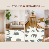 Ultra Soft Area Rug, Non Slip, Stain Resistant, Washable Area Rugs for Living Room, Bedroom, Rustic Elephant Print for Children(Gray)