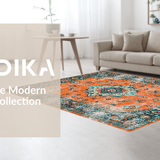 Ultra Soft Area Rug, Non Slip, Stain Resistant, Washable Area Rugs for Living Room, Bedroom, Eclectic Teal Medallion Fusion(Orange)