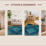 Ultra Soft Area Rug, Non Slip, Stain Resistant, Washable Area Rugs for Living Room, Bedroom, Rustic Distressed Medallion Design(Blue)