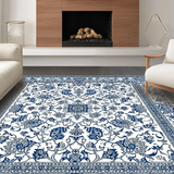 Ultra Soft Area Rug, Non Slip, Stain Resistant, Washable Area Rugs for Living Room, Bedroom, Artistic Light Grey Scroll Elements(Blue)