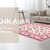 Ultra Soft Area Rug, Non Slip, Stain Resistant, Washable Area Rugs for Living Room, Bedroom, Whimsical Insect Floral Composition(Ivory)