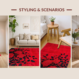 Ultra Soft Area Rug, Non Slip, Stain Resistant, Washable Area Rugs for Living Room, Bedroom, Vibrant Rustic Rose Motif(Red)