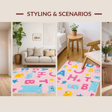 Ultra Soft Area Rug, Non Slip, Stain Resistant, Washable Area Rugs for Living Room, Bedroom, Colorful Alphabetic Animal Illustration(Pink)