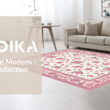 Ultra Soft Area Rug, Non Slip, Stain Resistant, Washable Area Rugs for Living Room, Bedroom, Bright Cheerful Blossom Composition(White)