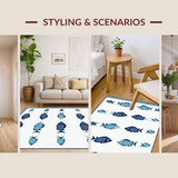 Ultra Soft Area Rug, Non Slip, Stain Resistant, Washable Area Rugs for Living Room, Bedroom, Coastal Whimsical Fish Motif(Blue)