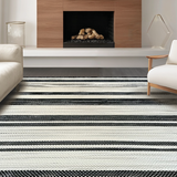 Ultra Soft Area Rug, Non Slip, Stain Resistant, Washable Area Rugs for Living Room, Bedroom, Rustic Cream and Black Linear Motif(Black)