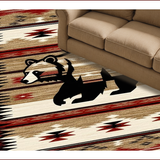 Ultra Soft Area Rug, Non Slip, Stain Resistant, Washable Area Rugs for Living Room, Bedroom, Rustic Earthy Bear Motif(Red)