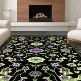 Ultra Soft Area Rug, Non Slip, Stain Resistant, Washable Area Rugs for Living Room, Bedroom, Charming Black Floral Elegance(Black)