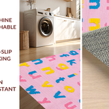 Ultra Soft Area Rug, Non Slip, Stain Resistant, Washable Area Rugs for Living Room, Bedroom, Lively Thematic Numbers and Animals Pattern(Pink)
