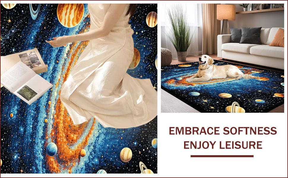 Ultra Soft Area Rug, Non Slip, Stain Resistant, Washable Area Rugs for Living Room, Bedroom, Educational Solar System Playmat Rug(Blue) - ODIKA