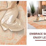 Ultra Soft Area Rug, Non Slip, Stain Resistant, Washable Area Rugs for Living Room, Bedroom, Sophisticated Distressed Floral Theme(Orange)