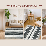 Ultra Soft Area Rug, Non Slip, Stain Resistant, Washable Area Rugs for Living Room, Bedroom, Black and White Striped Rug, Digital Print Design(Black)