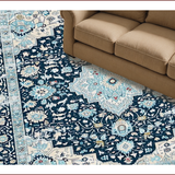 Ultra Soft Area Rug, Non Slip, Stain Resistant, Washable Area Rugs for Living Room, Bedroom, Elegant Transitional Damask Aesthetic(Blue)
