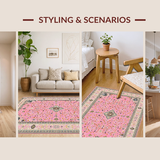 Ultra Soft Area Rug, Non Slip, Stain Resistant, Washable Area Rugs for Living Room, Bedroom, Elegant Floral Patterned Ensemble(Pink)