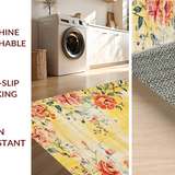 Ultra Soft Area Rug, Non Slip, Stain Resistant, Washable Area Rugs for Living Room, Bedroom, Elegant Warm Tones Floral Design(Yellow)