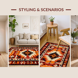 Ultra Soft Area Rug, Non Slip, Stain Resistant, Washable Area Rugs for Living Room, Bedroom, Vintage Artistic Geometric Print(Orange)