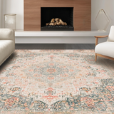 Ultra Soft Area Rug, Non Slip, Stain Resistant, Washable Area Rugs for Living Room, Bedroom, West Elm Contemporary Boho Rug With Heirloom Medallion Design(Beige)