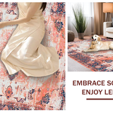 Ultra Soft Area Rug, Non Slip, Stain Resistant, Washable Area Rugs for Living Room, Bedroom, Elegant Antique Diamond Motif(Orange)
